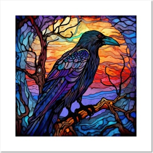 Colorful Gothic Raven in a tree Posters and Art